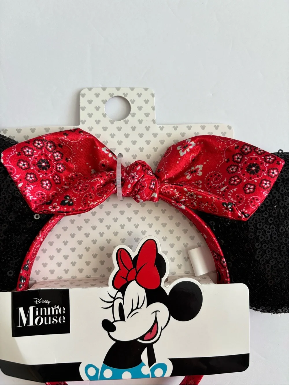 Disney Minnie Mouse Sequin Ears Red Bandana Bow Headband NWT
